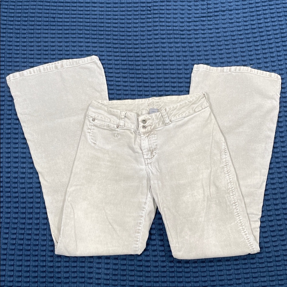 Vtg Y2K Silver Corduroy Flare Womens Size 29 Low Rise Button fly Off White